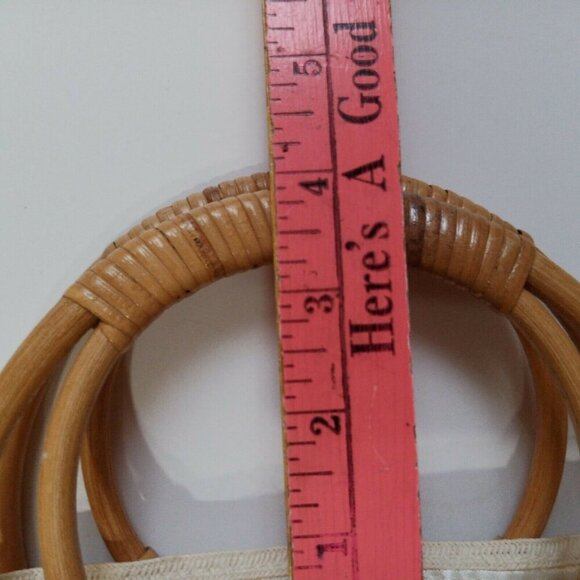 Handmade Embroidered Canvas Tote Bag With Bamboo Handles & Colorful Flower & But - Picture 6 of 9